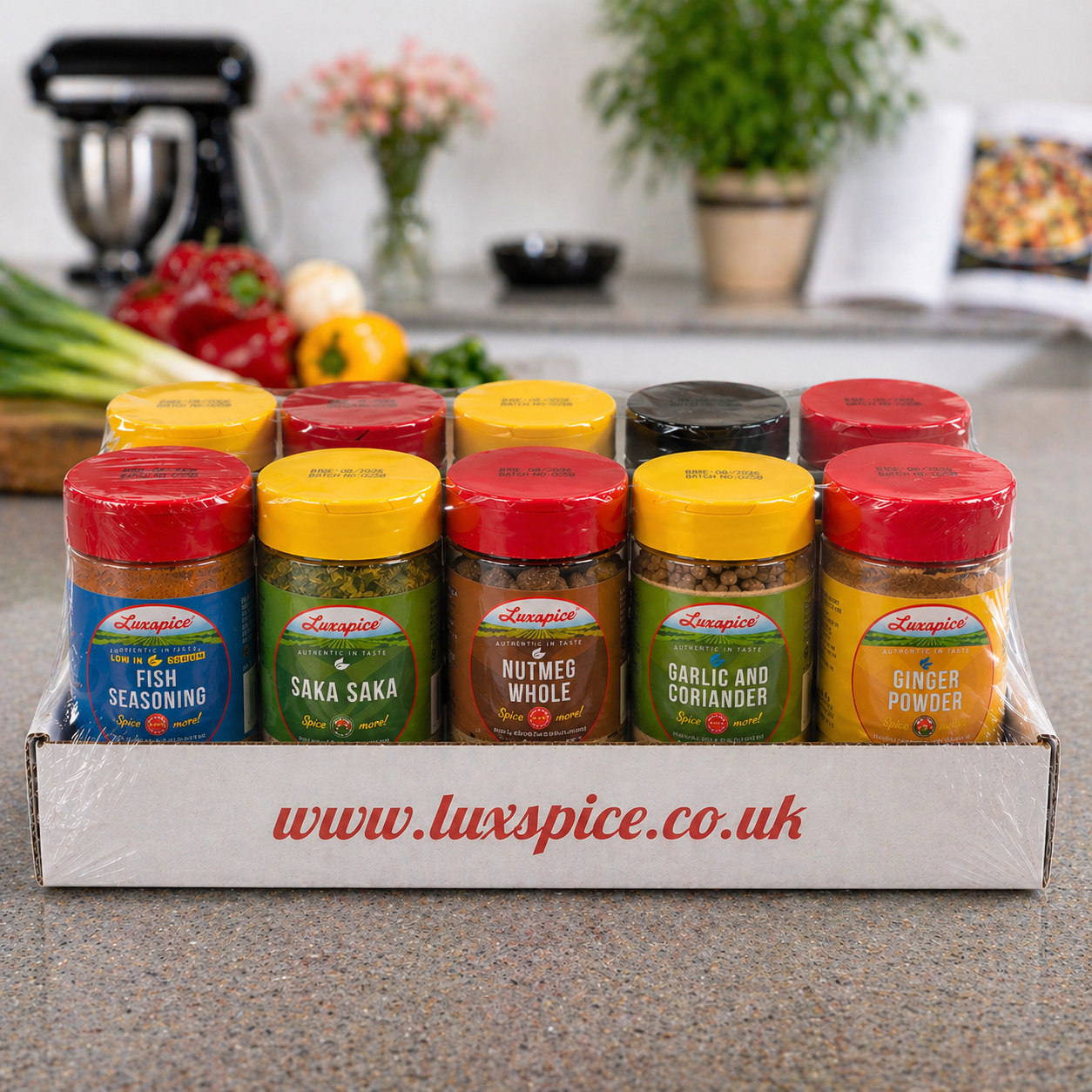 LuxSpice Value Pack of 10 — ten spice jars in branded tray