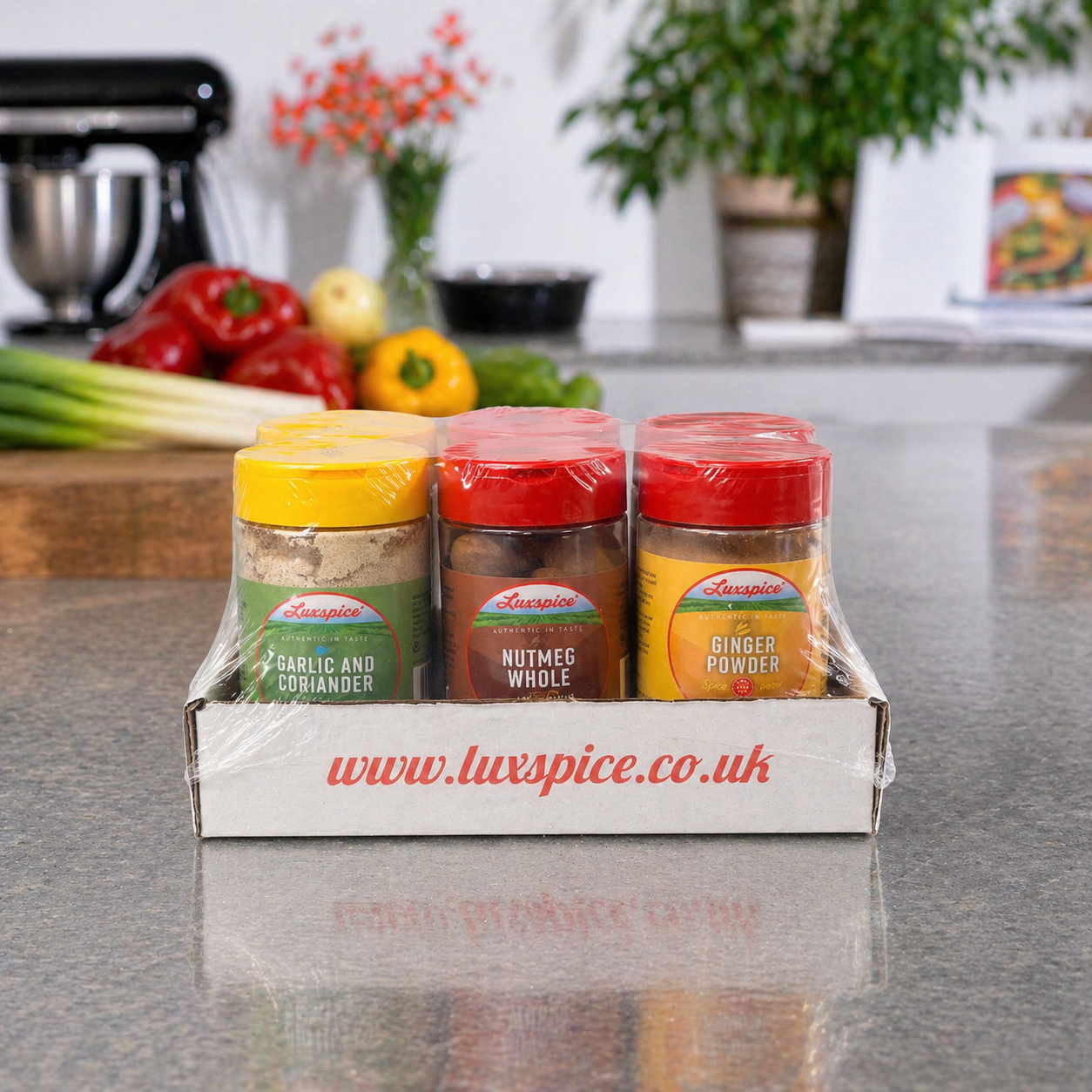 LuxSpice Value Pack of 6 — six spice jars in branded tray